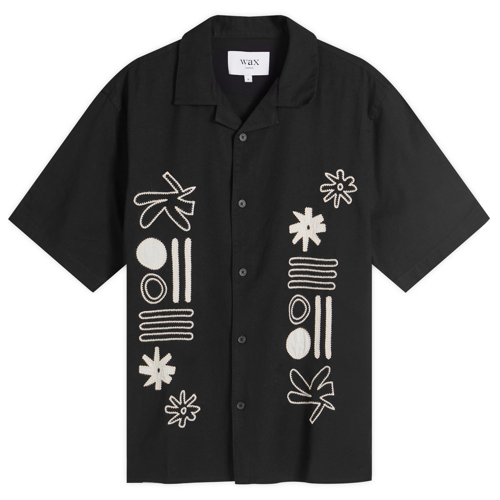 Wax London Men's Didcot Abstract Applique Vacation Shirt Black/Ecru
